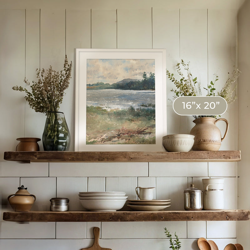 Peaceful Lake Painting - Sage and Rose Prints