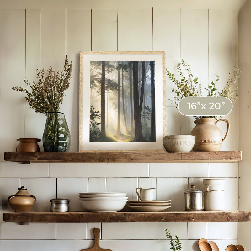 Sunlight Through a Misty Forest No1 - Sage and Rose Prints