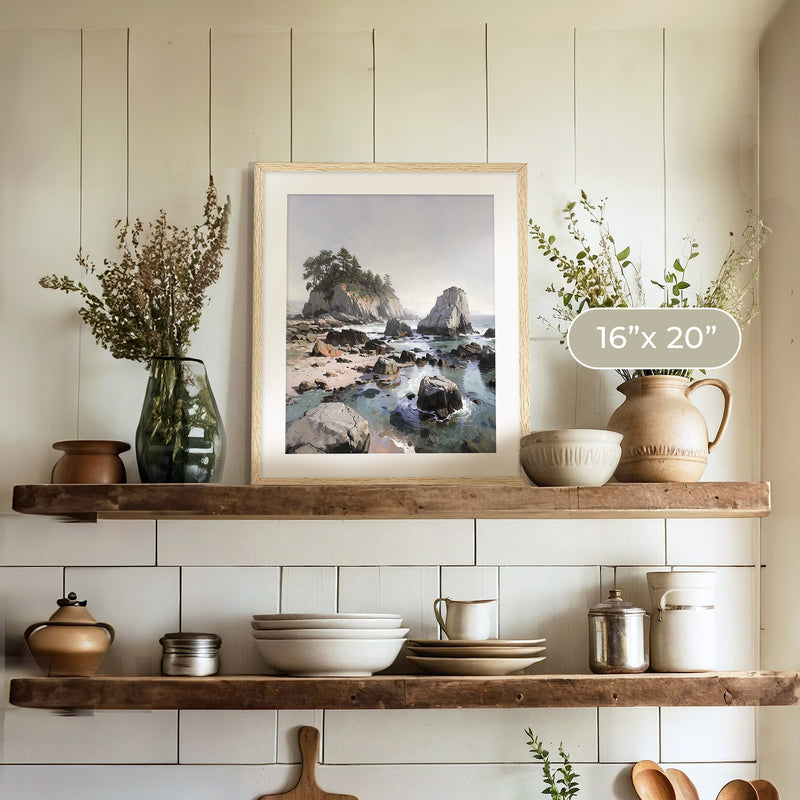 Rocky Beach Painting No1 - Sage and Rose Prints