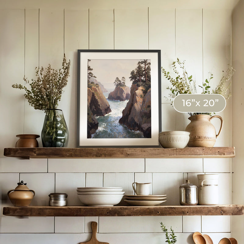 Ocean Cliffs and Glacial Blue Sea No1 - Sage and Rose Prints