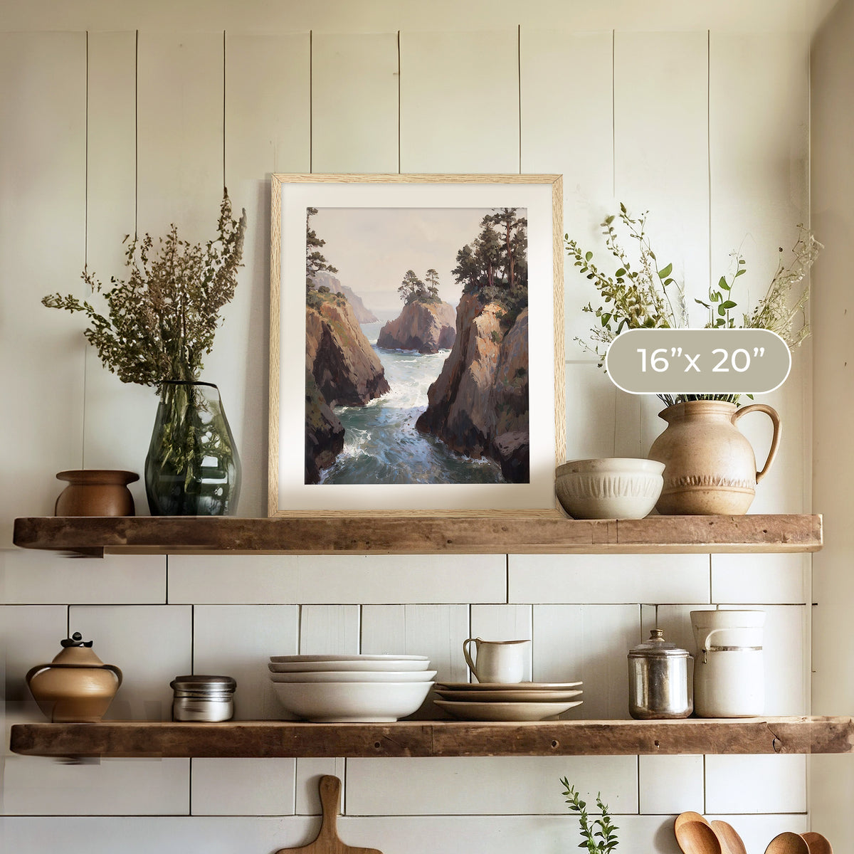 Ocean Cliffs and Glacial Blue Sea No1 - Sage and Rose Prints