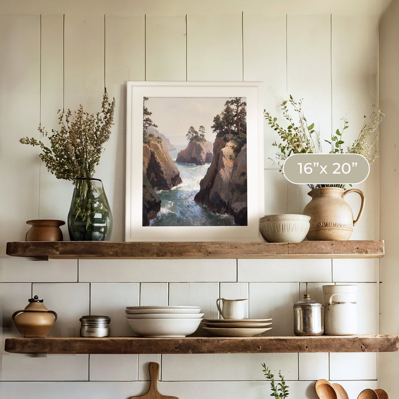 Ocean Cliffs and Glacial Blue Sea No1 - Sage and Rose Prints