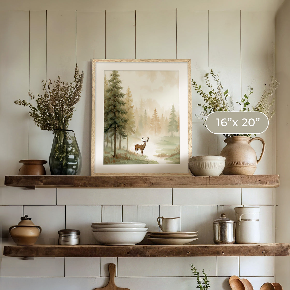 Dear Painting in a Fall Forest - Sage and Rose Prints