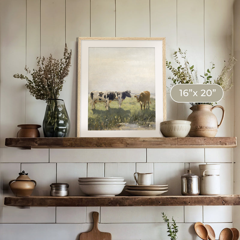 Old Masters Cow Pasture Painting No1 - Sage and Rose Prints