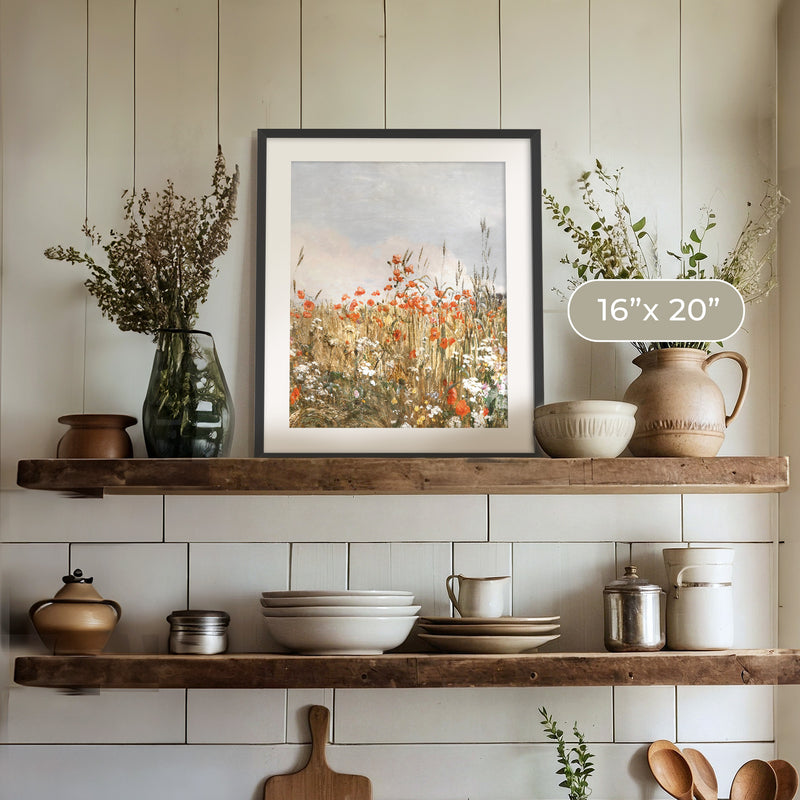 Poppy Landscape Art - Sage and Rose Prints