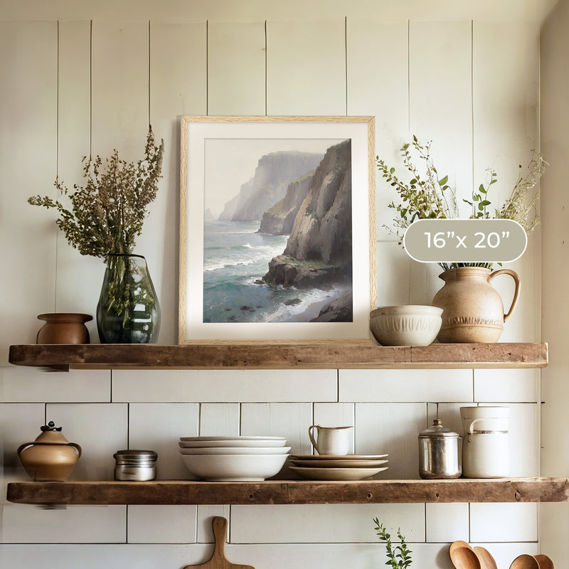 Misty Cliffs Painting No1 - Sage and Rose Prints