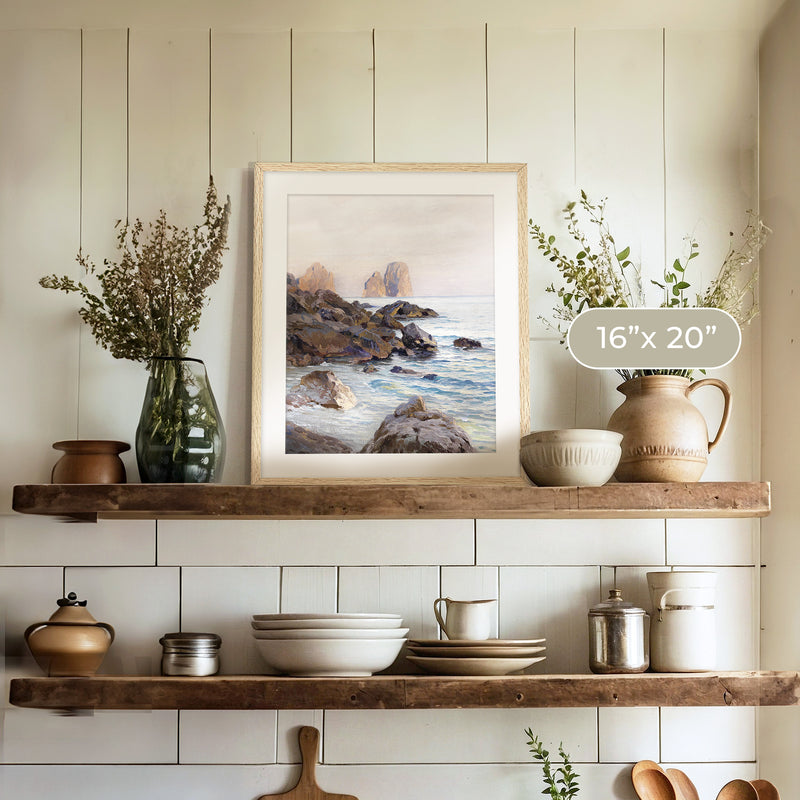 Seaside Sunrise with Coral Pink No1 - Sage and Rose Prints