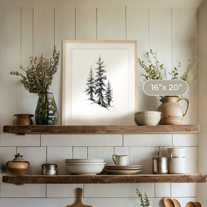 Black and White Drawing of Evergreen Tree - Sage and Rose Prints