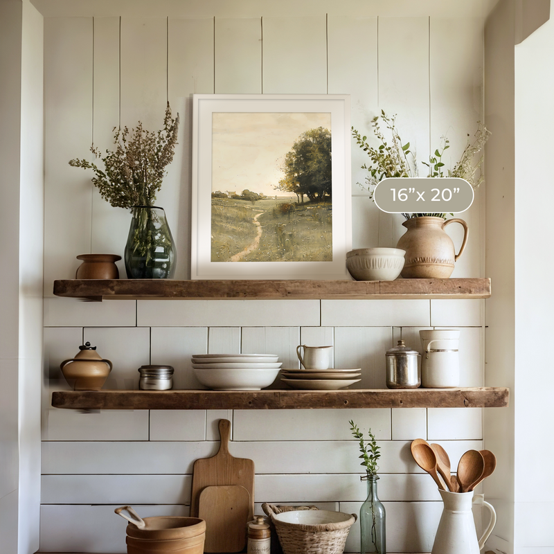 Muted Green Countryside Landscape No2 - Sage and Rose Prints