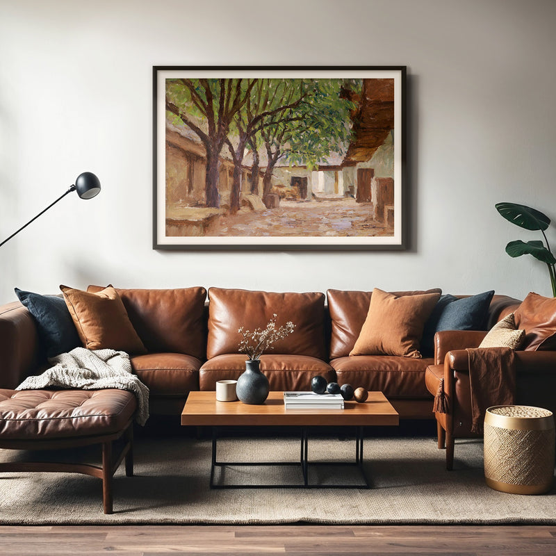 Peaceful Courtyard in Earth Tones - Sage and Rose Prints