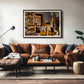 Yellow and Blue Cubist Cityscape - Sage and Rose Prints