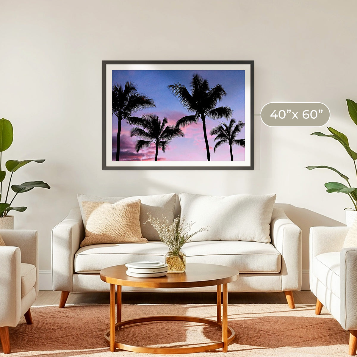 Palm Tree Silhouettes and Purple Sky No2 - Sage and Rose Prints
