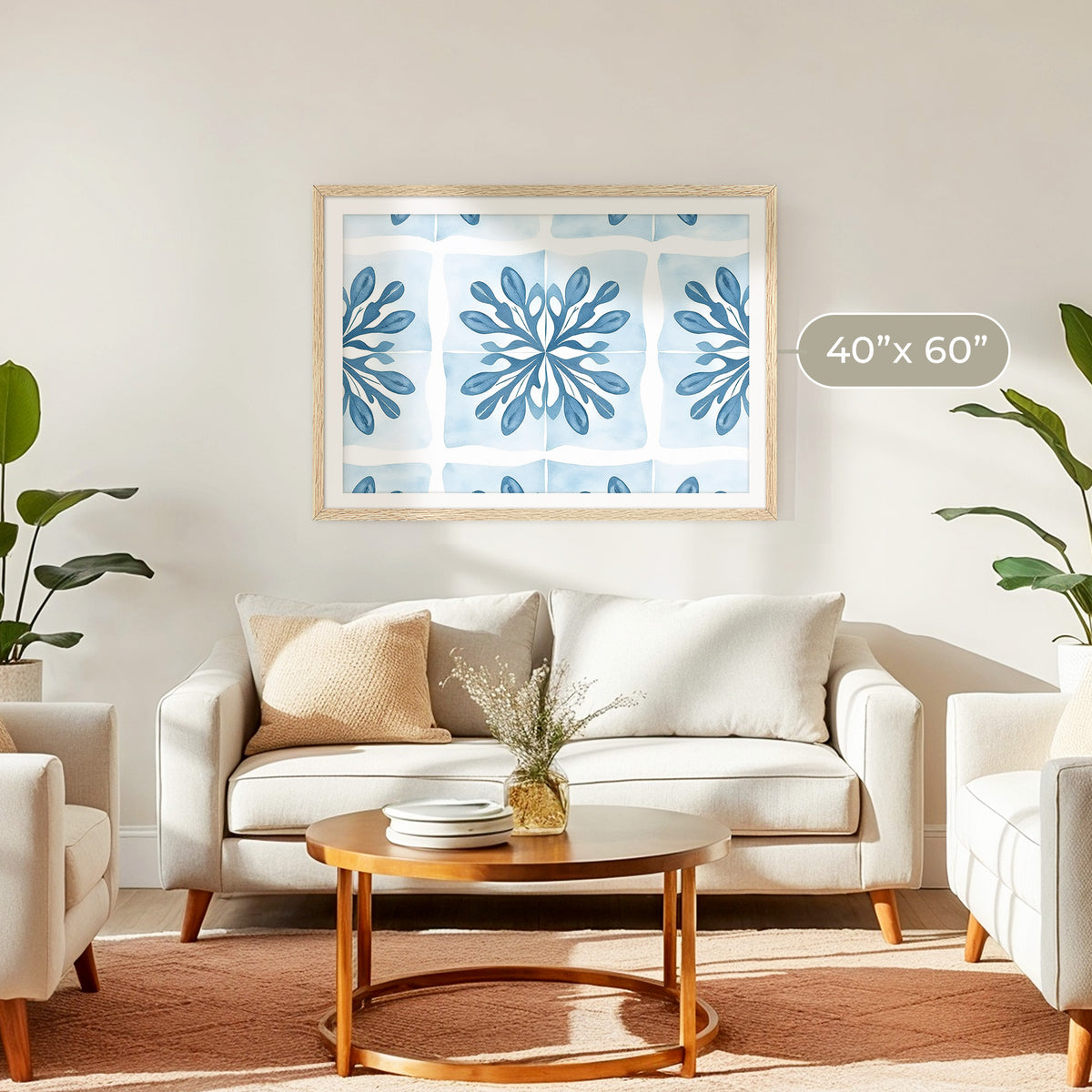 Muted Mediterranean Blue Pattern - Sage and Rose Prints