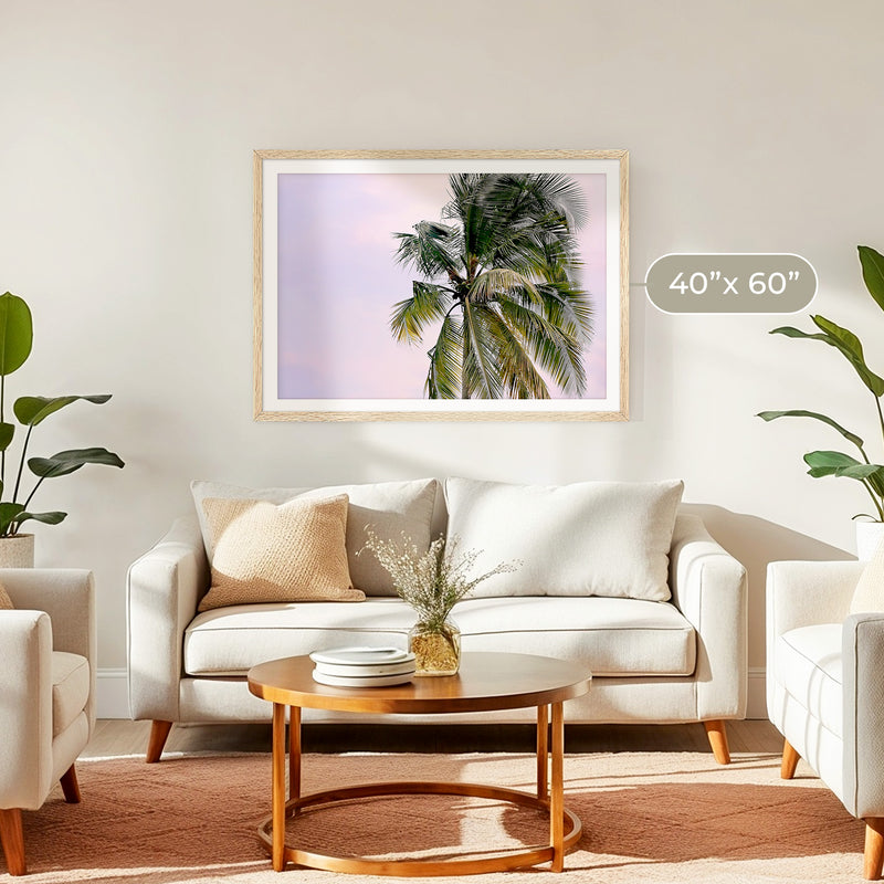 Lone Palm Tree Against a Pink Sky No1 - Sage and Rose Prints