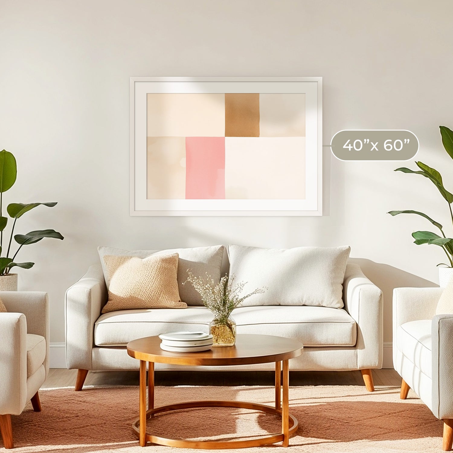 Modern Minimalist Tan and Pink Art - Sage and Rose Prints