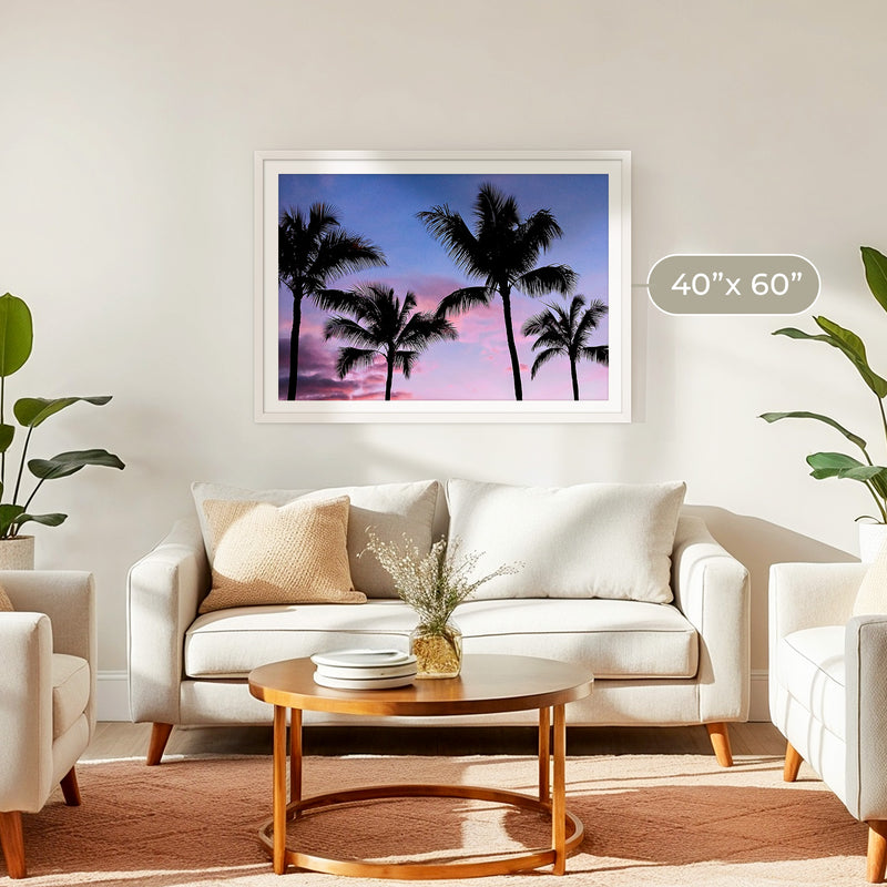 Palm Tree Silhouettes and Purple Sky No2 - Sage and Rose Prints