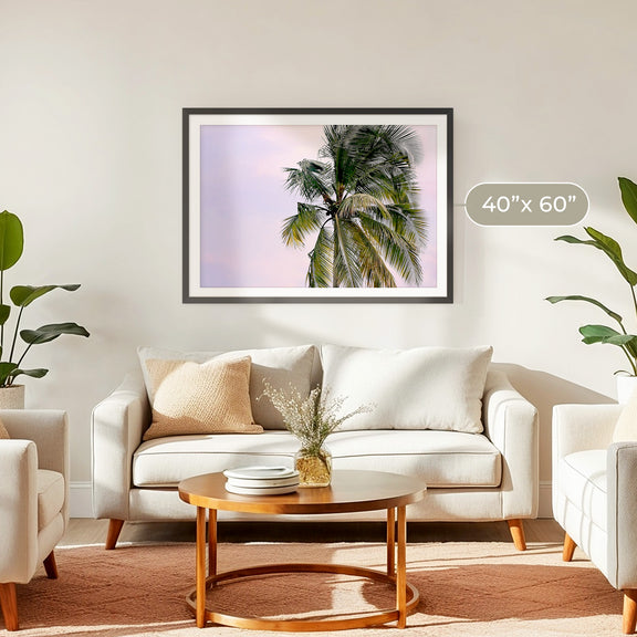 Lone Palm Tree Against a Pink Sky No1 - Sage and Rose Prints