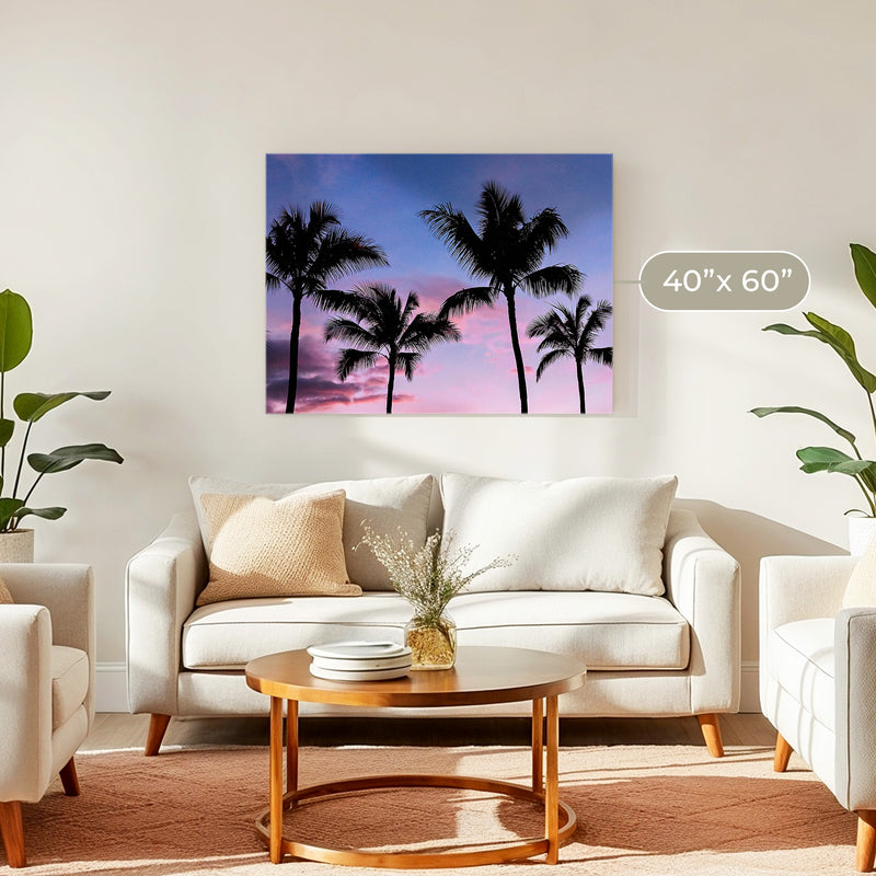 Palm Tree Silhouettes and Purple Sky No2 - Sage and Rose Prints