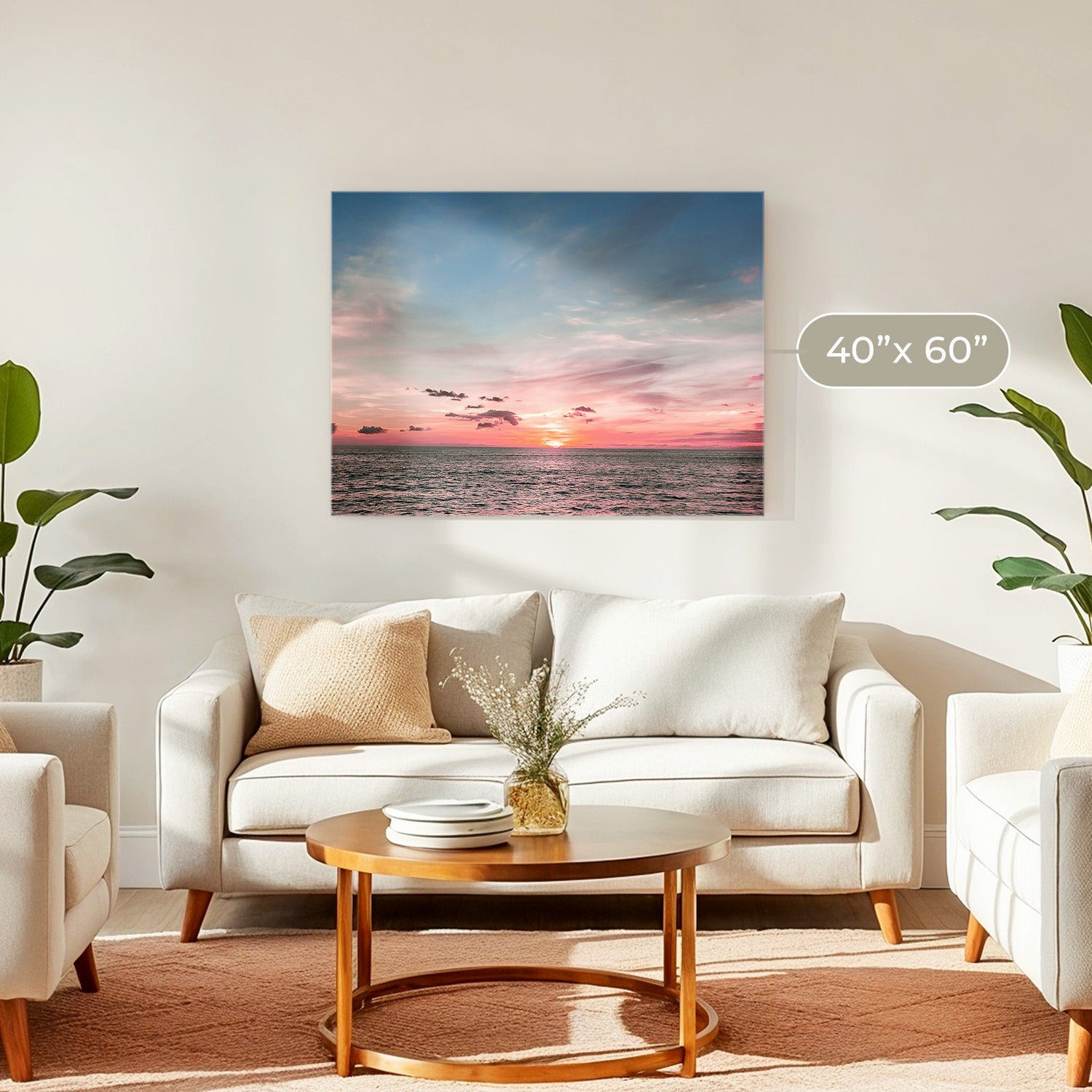Pink Sunset Sky Ocean Photography - Sage and Rose Prints