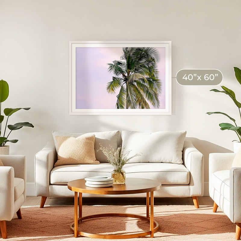 Lone Palm Tree Against a Pink Sky No1 - Sage and Rose Prints