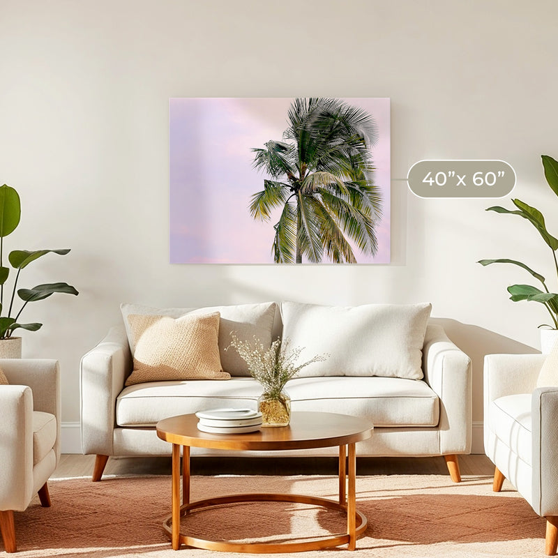 Lone Palm Tree Against a Pink Sky No1 - Sage and Rose Prints