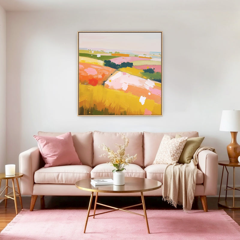 Vibrant Summer Countryside Abstract Art - Sage and Rose Prints