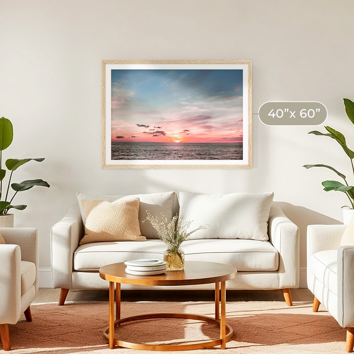 Pink Sunset Sky Ocean Photography - Sage and Rose Prints