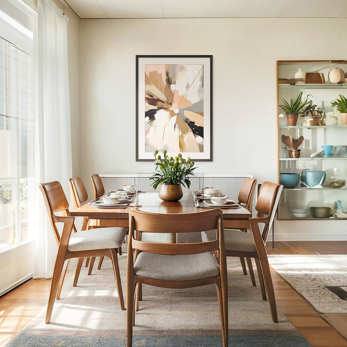 Abstract Rays of Gray and Beige - Sage and Rose Prints