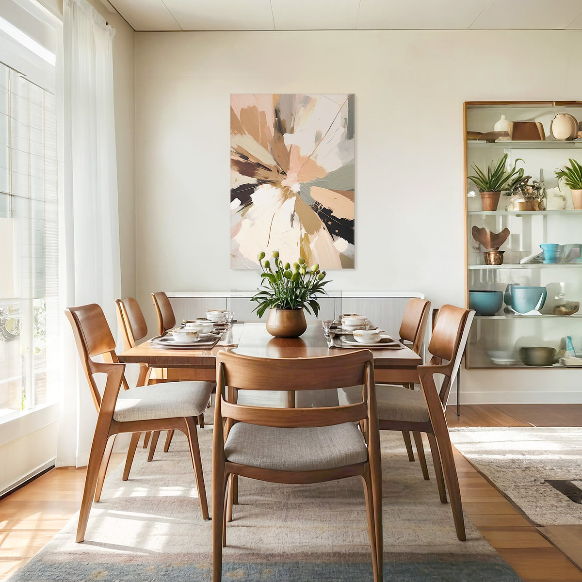Abstract Rays of Gray and Beige - Sage and Rose Prints