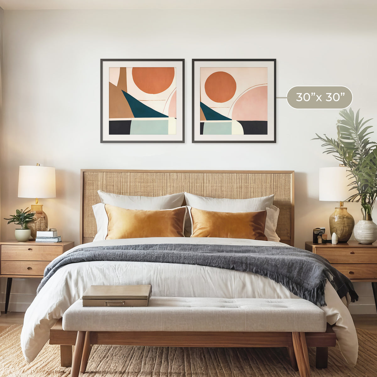 Coral Colors 2 Piece Geometric Painting - Sage and Rose Prints