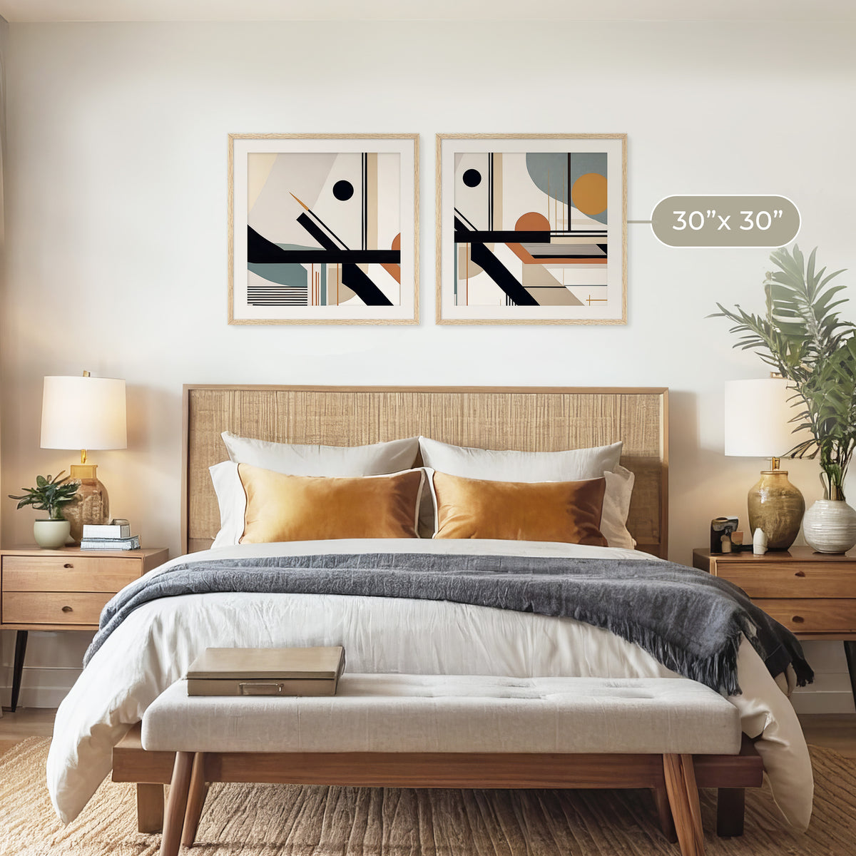 2 Piece Set of Bold Geometric Art with Moonstone Blue - Sage and Rose Prints