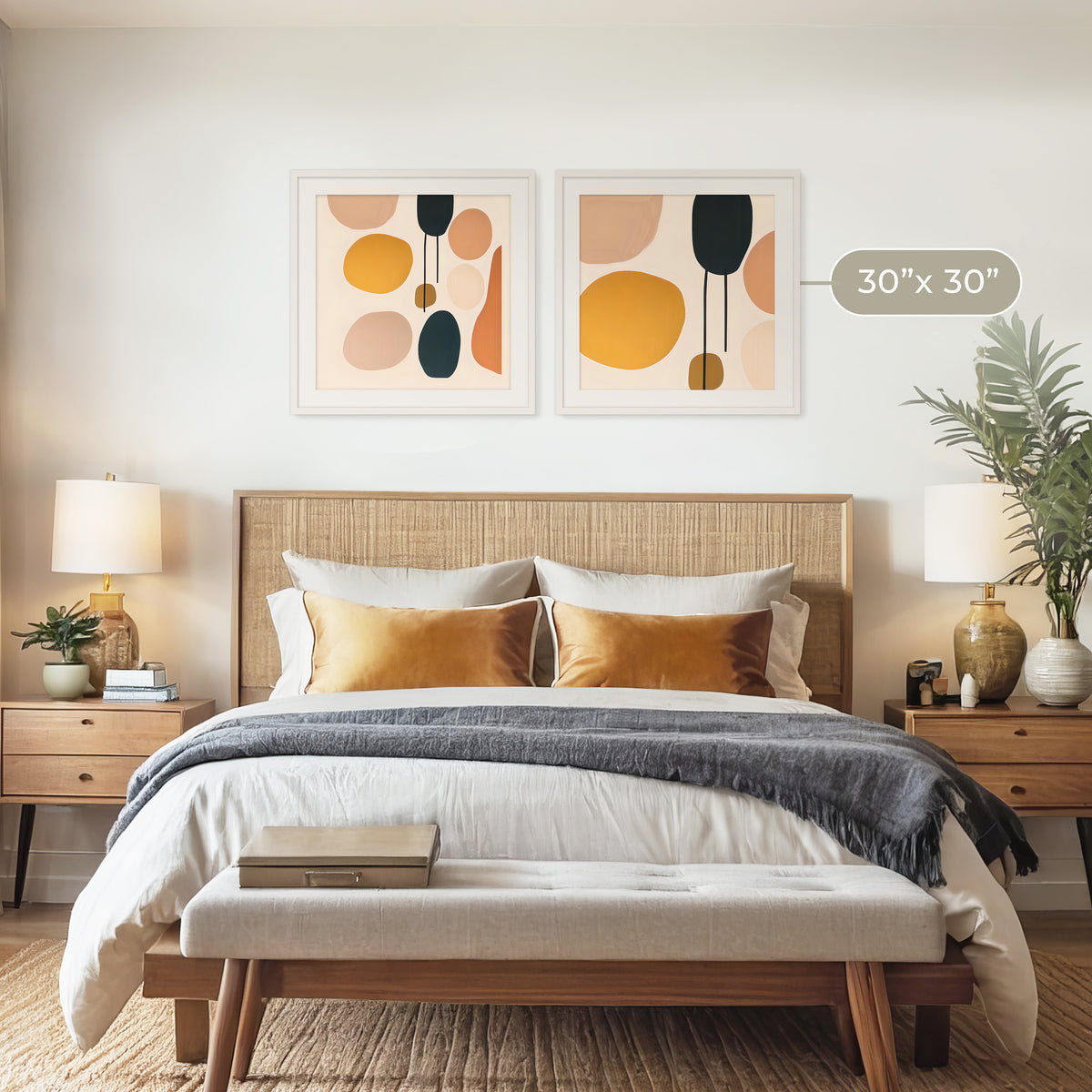 Boho Organic 2 Piece Abstract in Warm Tones - Sage and Rose Prints