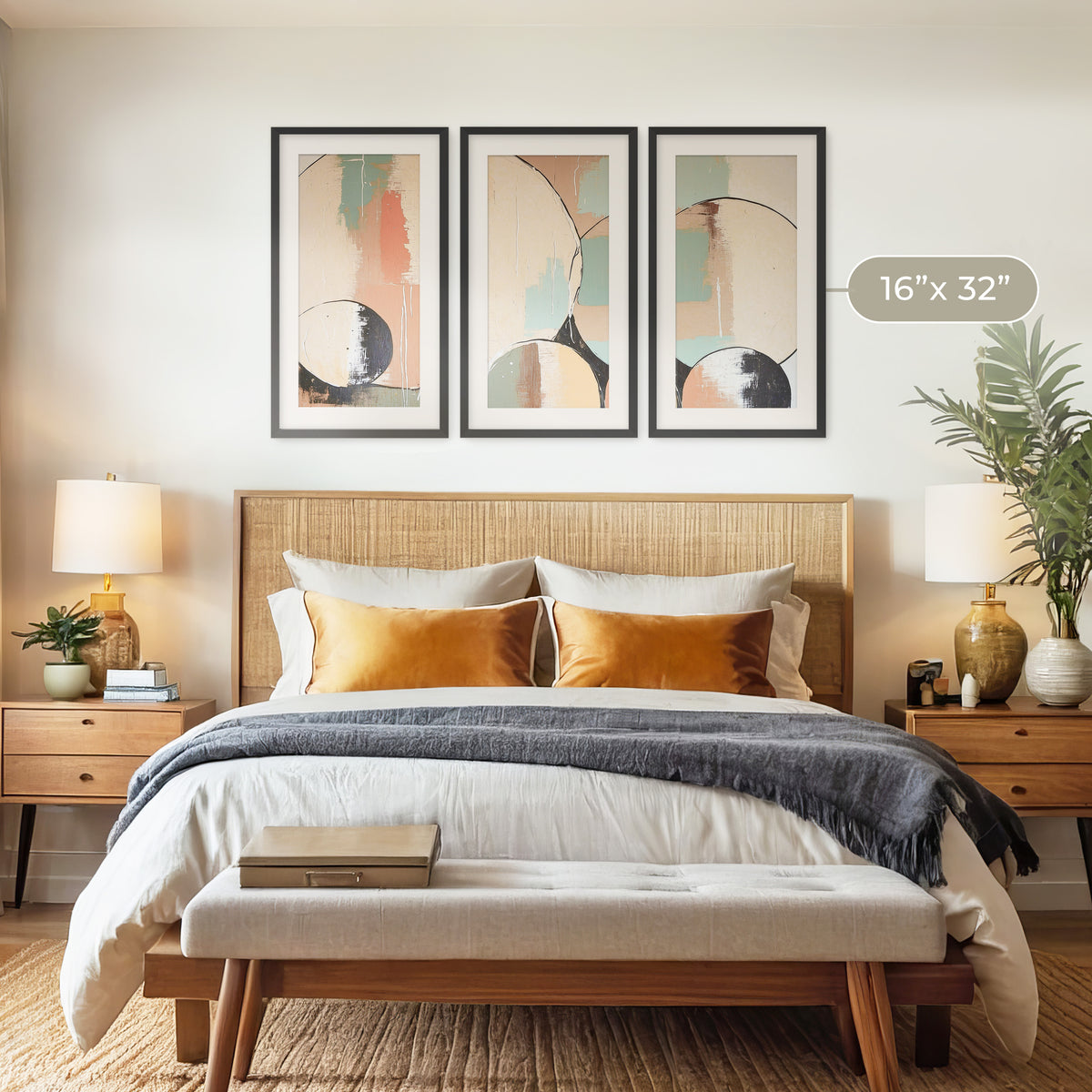 Modern Organic Triptych in Sage and Peach - Sage and Rose Prints