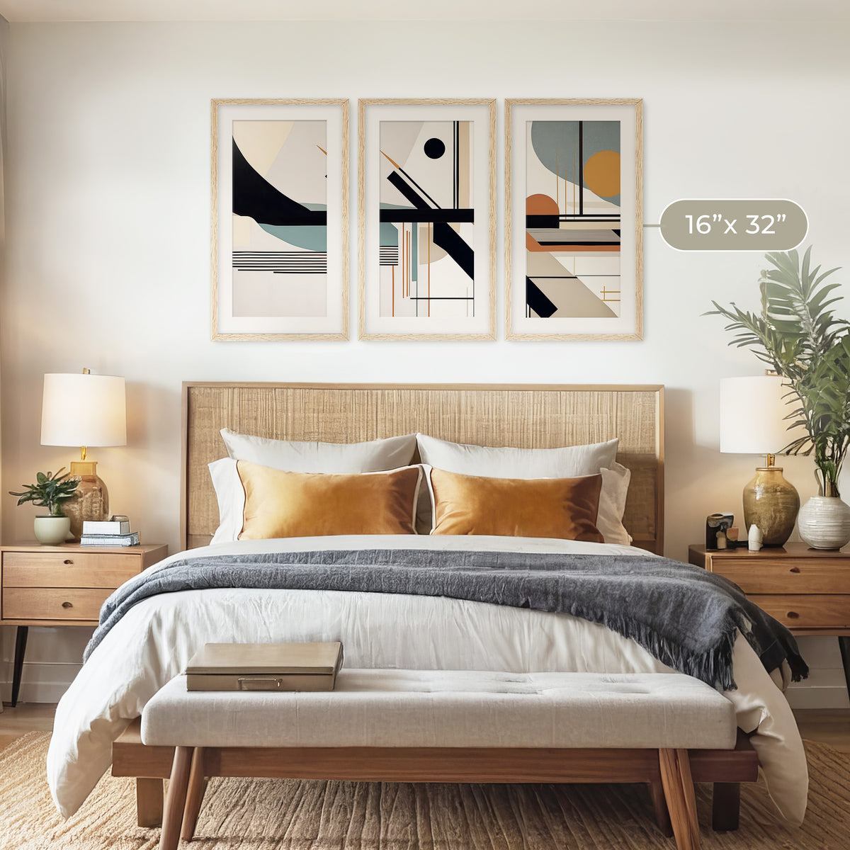 Bold Geometric Triptych with Moonstone Blue - Sage and Rose Prints