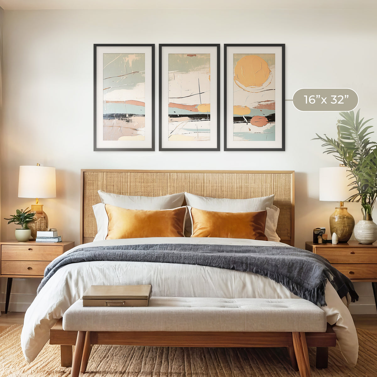 Abstract Sunset Triptych in Tans and Dusty Rose - Sage and Rose Prints