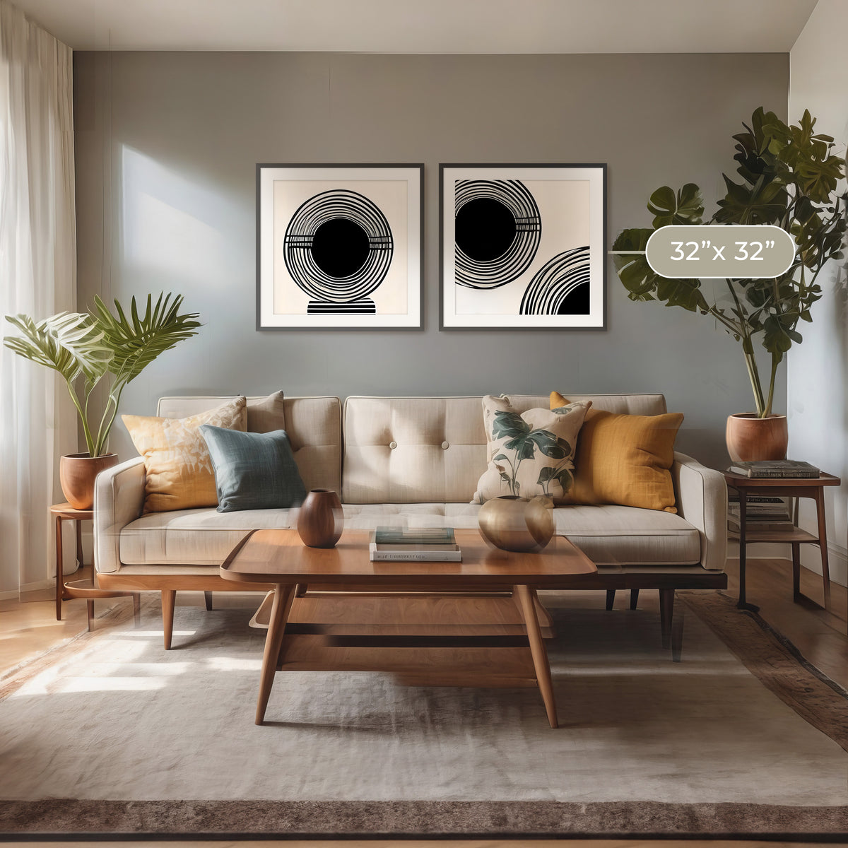2 Piece Black and White Geometric Circles - Sage and Rose Prints
