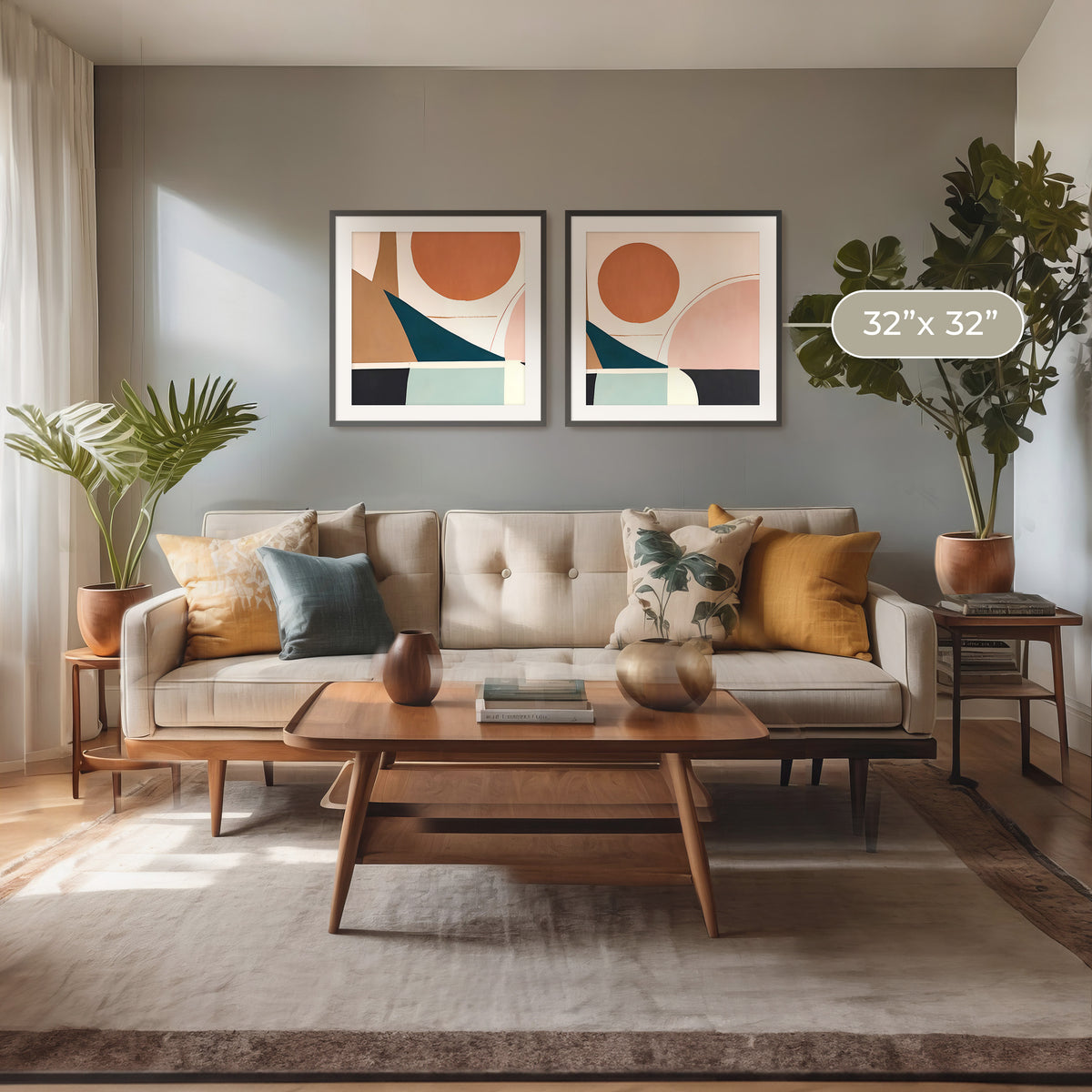 Coral Colors 2 Piece Geometric Painting - Sage and Rose Prints