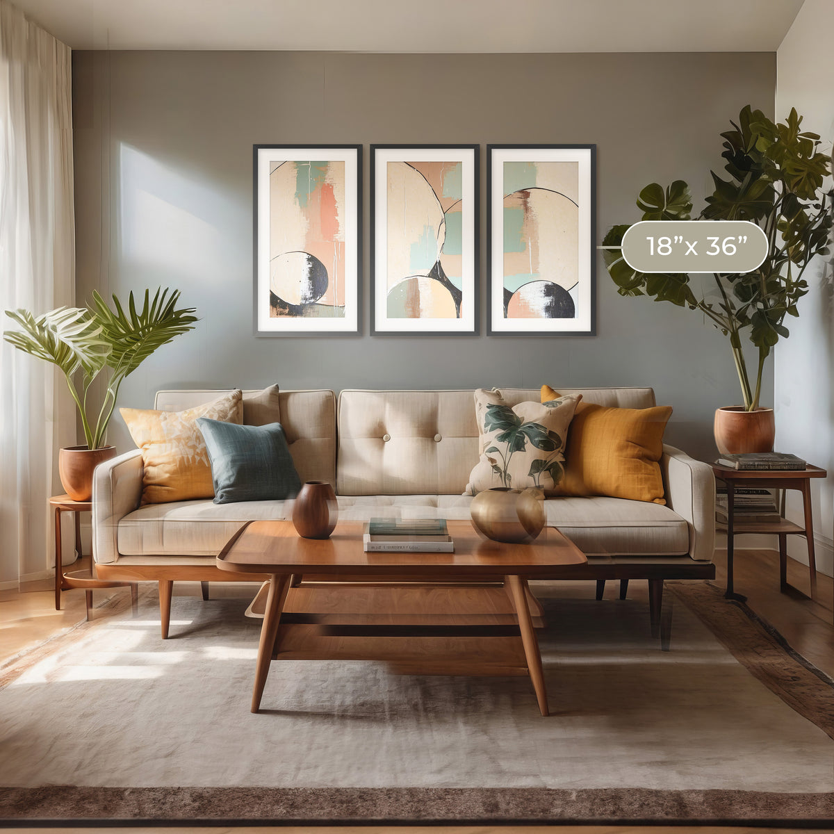 Modern Organic Triptych in Sage and Peach - Sage and Rose Prints