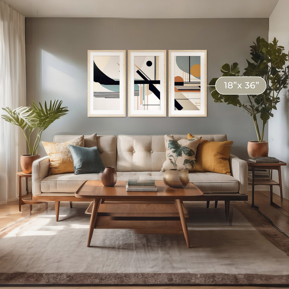 Bold Geometric Triptych with Moonstone Blue - Sage and Rose Prints