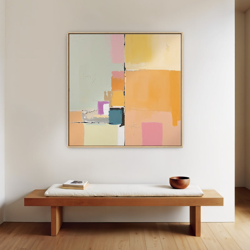 Butter Yellow and Green Abstract Art - Sage and Rose Prints