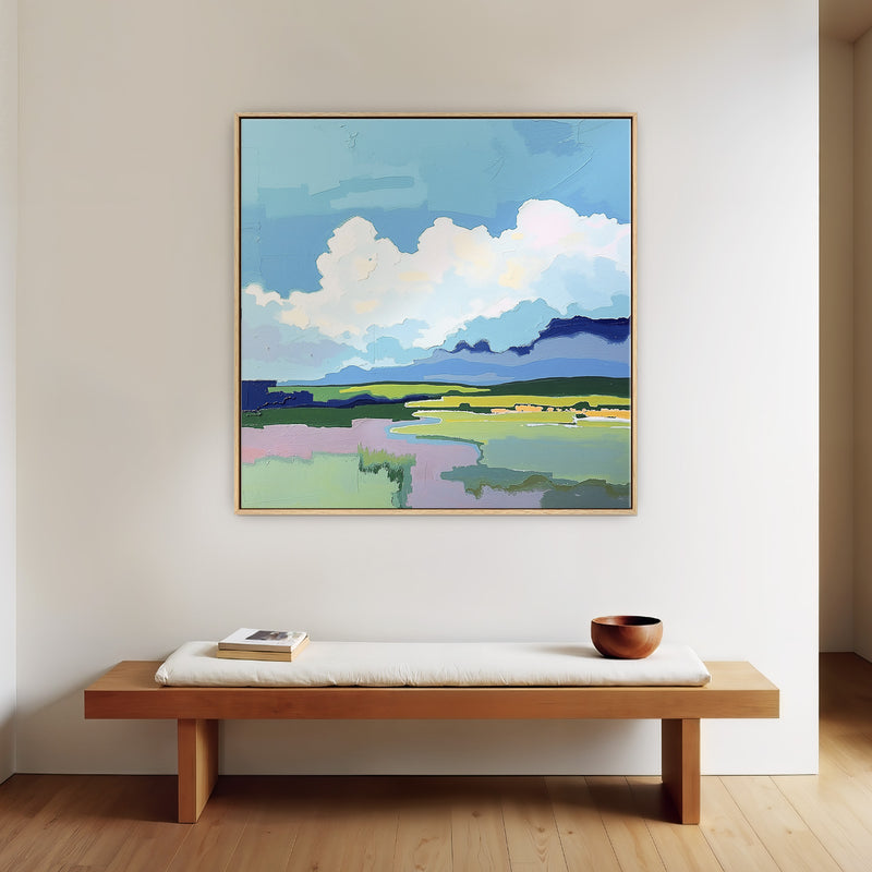 Fluffy Clouds and Green Fields Abstract Art - Sage and Rose Prints