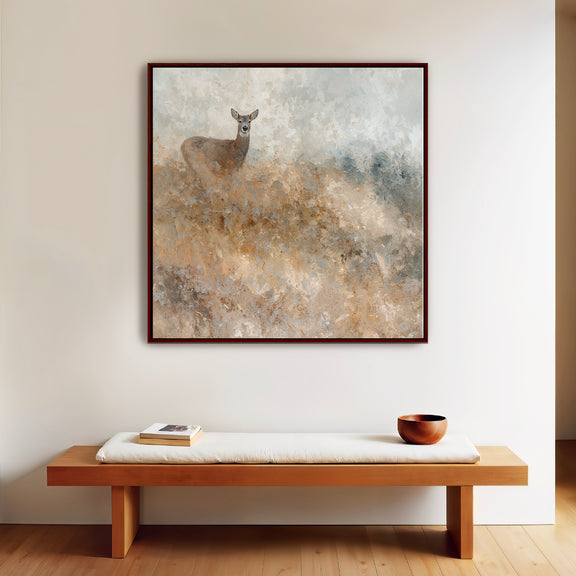 AK-60- Deer in Grassy Field Abstract Impressionist Painting - Sage and Rose Prints