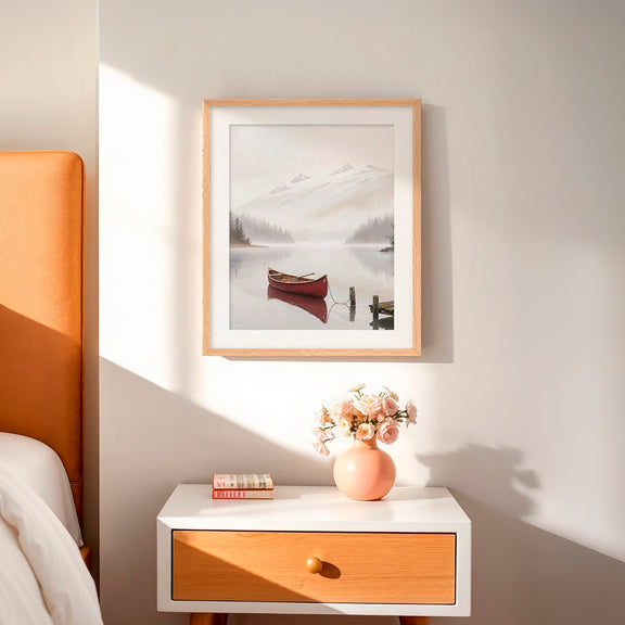 Canoe on a Misty Lake Watercolor Print - Sage and Rose Prints