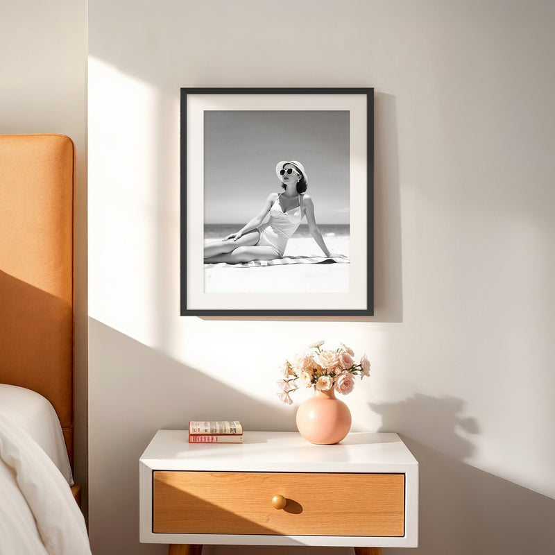 Woman Sunbathing Monochrome Photo Print No1 - Sage and Rose Prints