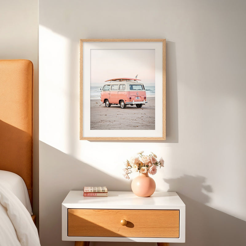Retro VW Van on the Beach - Sage and Rose Prints