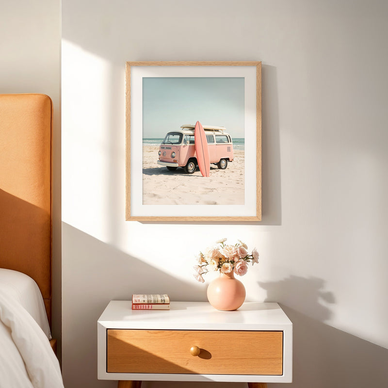 Sepia Surfer Van on the Beach - Sage and Rose Prints