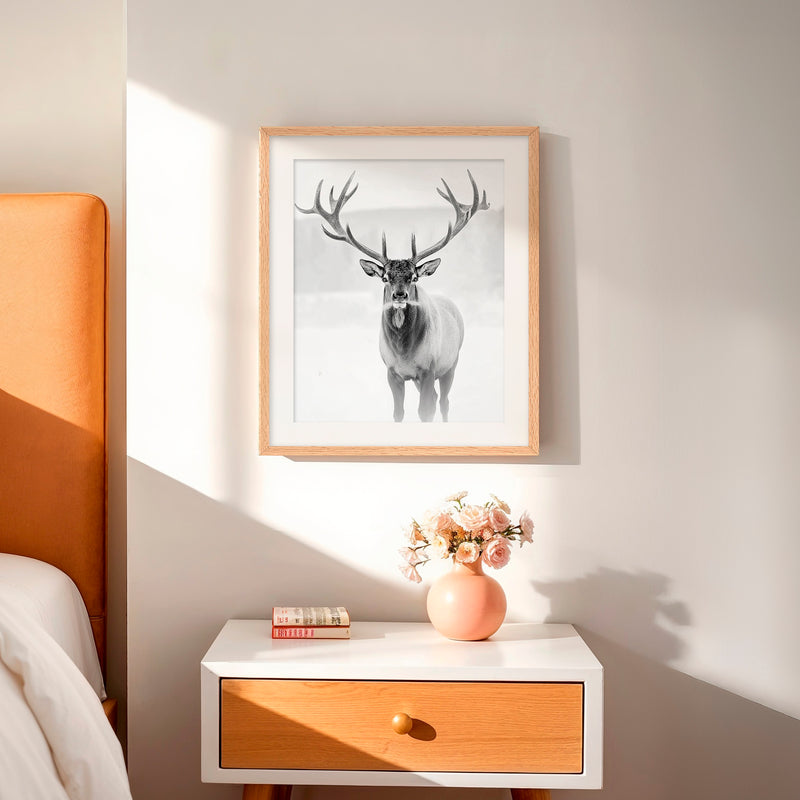 Deer in Winter Black and White Photo - Sage and Rose Prints