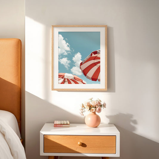 Red White and Blue Retro Beach Umbrellas - Sage and Rose Prints