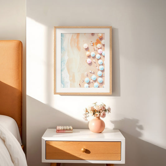 Pastel Beach Umbrellas from Above - Sage and Rose Prints