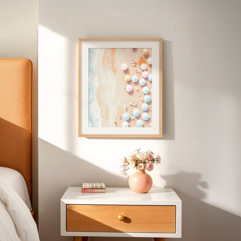 Pastel Beach Umbrellas from Above - Sage and Rose Prints